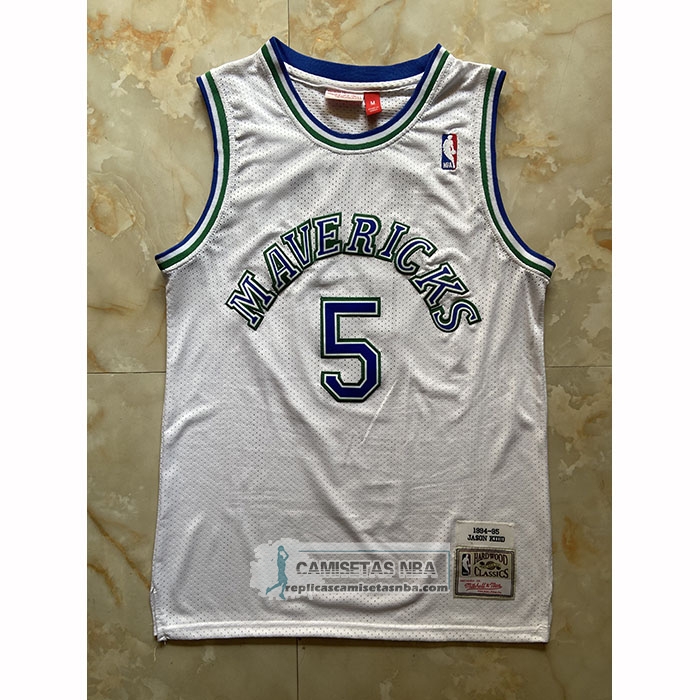 Camiseta Dallas Mavericks Jason Kidd NO 5 Mitchell & Ness 1994-95 Blanco